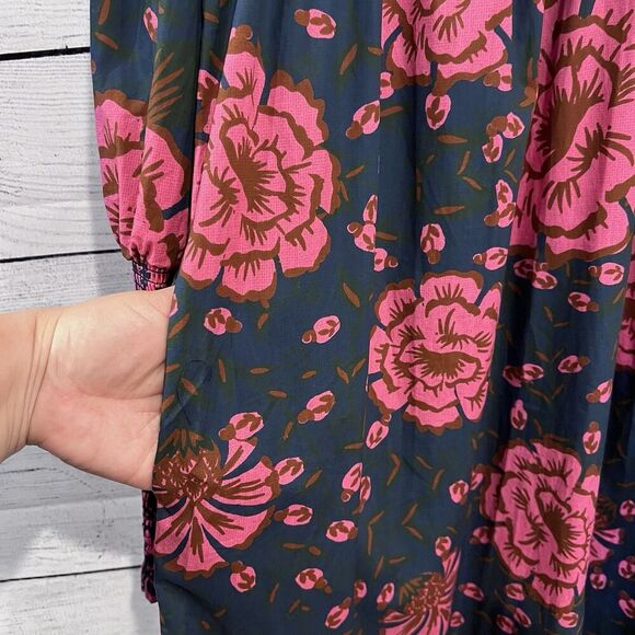 Farm Rio x Anthropologie Puff-Sleeve V Neck Midi Dress Size Small Floral New - Picture 8 of 14